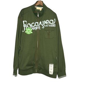 Vintage 00s Y2K Rocawear Men's 2XL Green Logo Spell Out Track Jacket Hip Hop